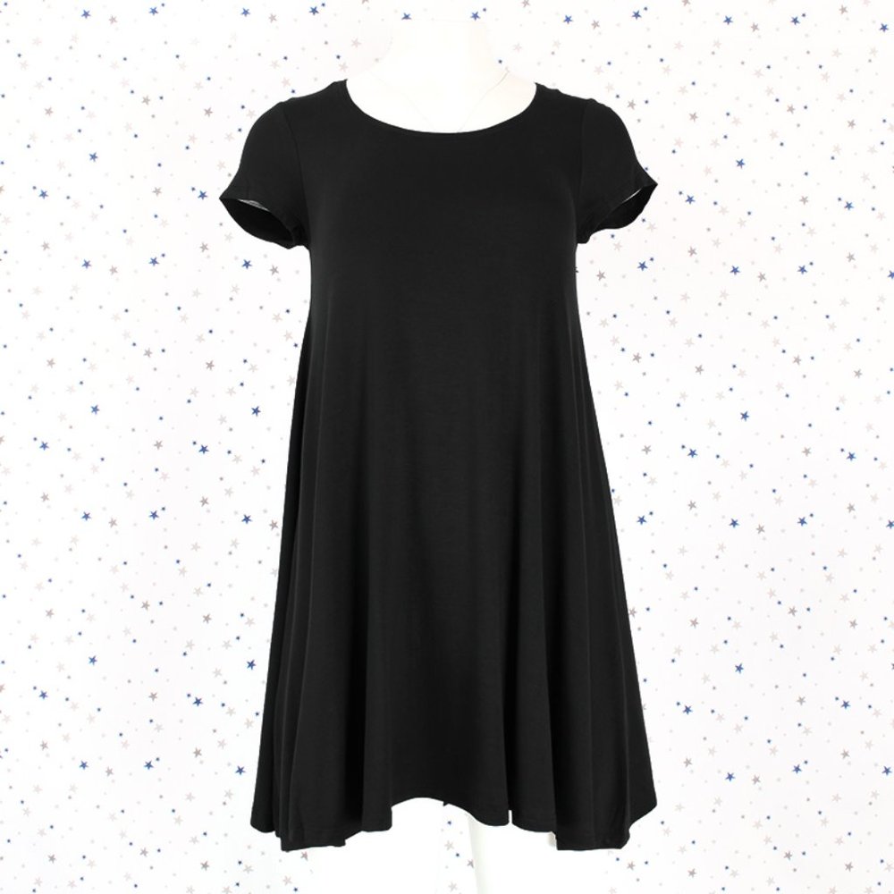 Short Sleeve Tee Shirt Swing Dress Black
